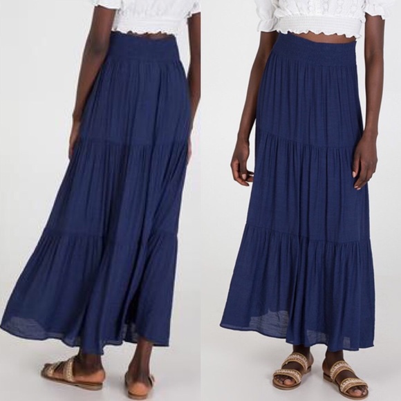 navy blue jersey maxi skirt